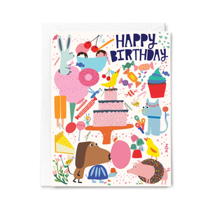 Happy Birthday Party Animals Candy Greeting Card